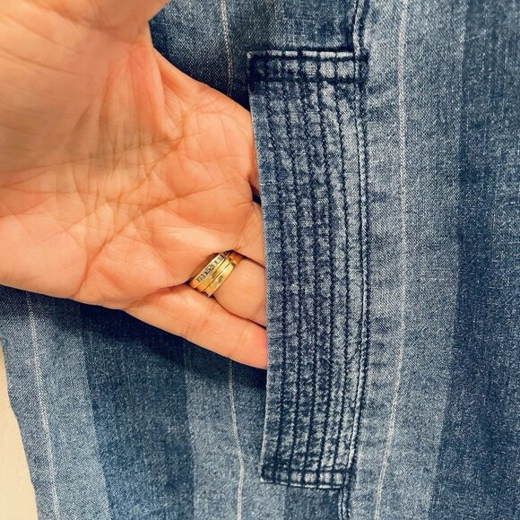 JOIE Blue Striped Dyer Linen Blend V-Neck Shift Mini Dress Sz XS - Picture 6 of 8